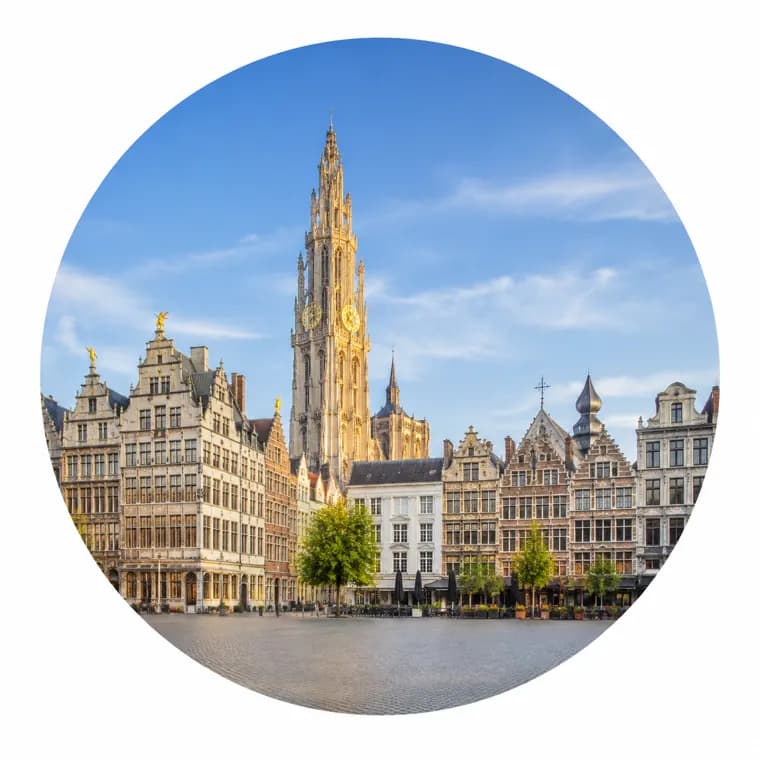 The Grote Markt in Antwerp, Belgium, with its Flemish guild houses and the spire of the Cathedral of Our Lady - Globexs corporate housing and expat rentals in Antwerp